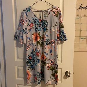 Dusty blue floral mid length sleeves